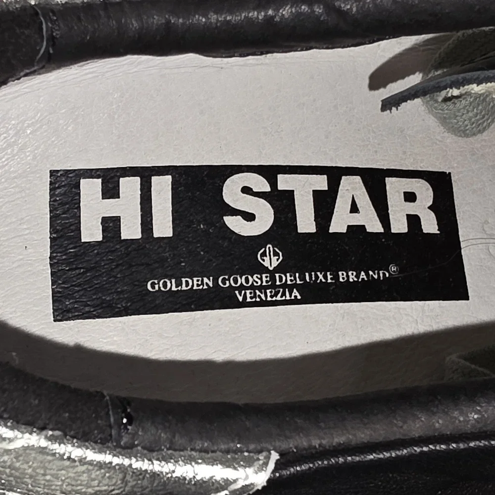 Golden Goose Hi Star Classic Shoes Womens Size 38 Black Silver Colorway Leather